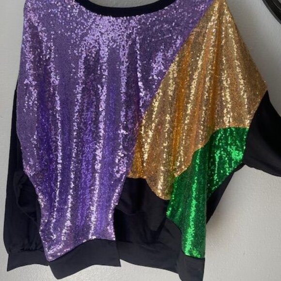 Sequin Color Block Sweater Top By BiBi Mardi grass colors‎ loose fit women chic - Picture 5 of 11